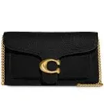 Coach Tabby Chain Leather Clutch Bag Stone