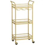 VASAGLE Bar Cart, Home Bar Serving Cart, Small Bar Cart with 3-Tier Shelf, Wine Holders, Glass Holders, Mini Bar Cart for Small Spaces, Kitchen, Dining Room, Living Room, Pale Gold