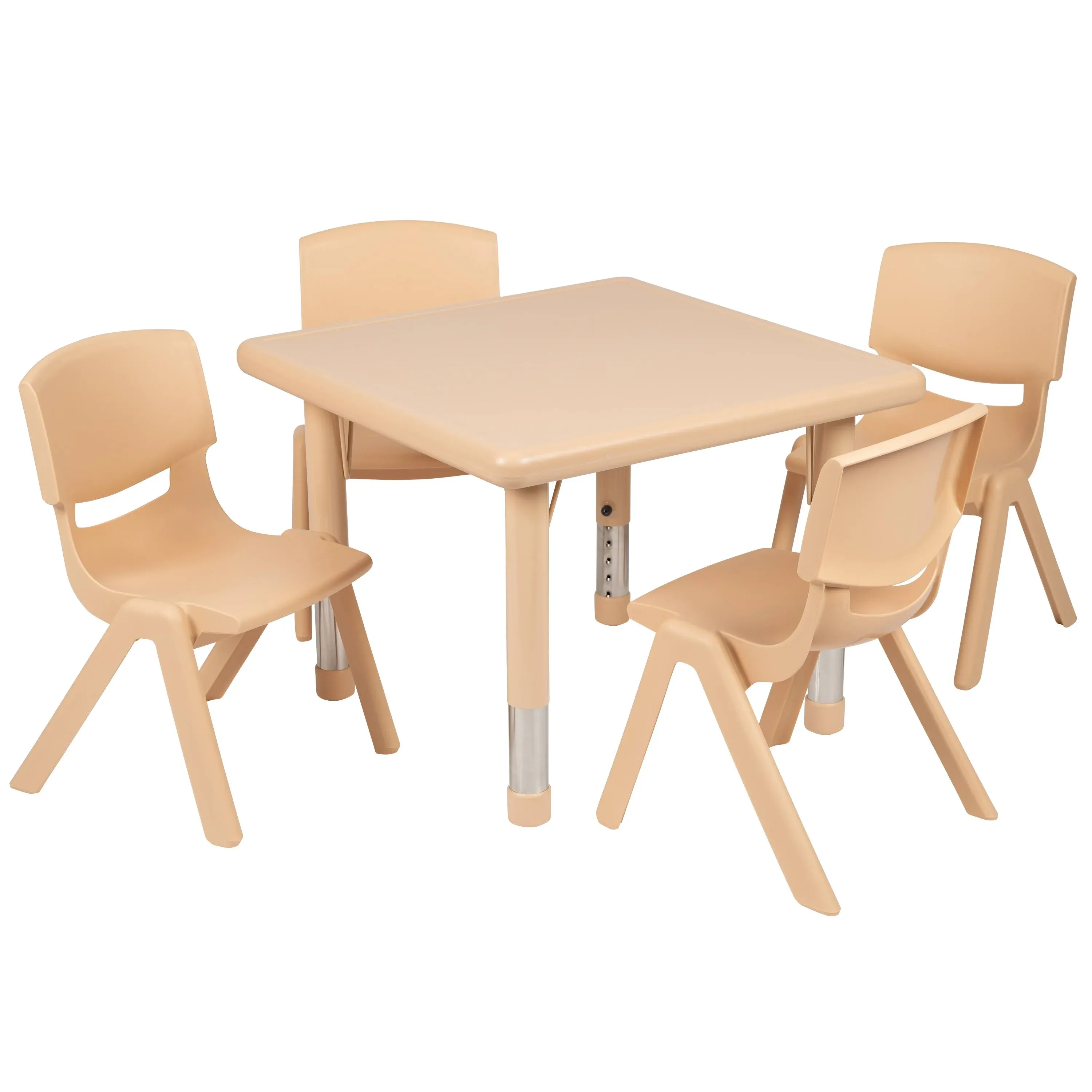 Flash Furniture 24" Square Natural Plastic Height Adjustable Activity Table Set with 4 Chairs YU-YCX-0023-2-SQR-TBL-NAT-E-GG