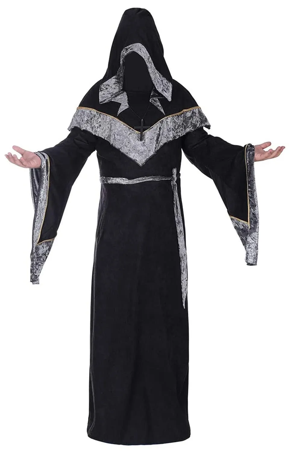 Mens Halloween Costume Sorcerer Robe Medieval Vintage Renaissance Hooded Gown Cloak Cape