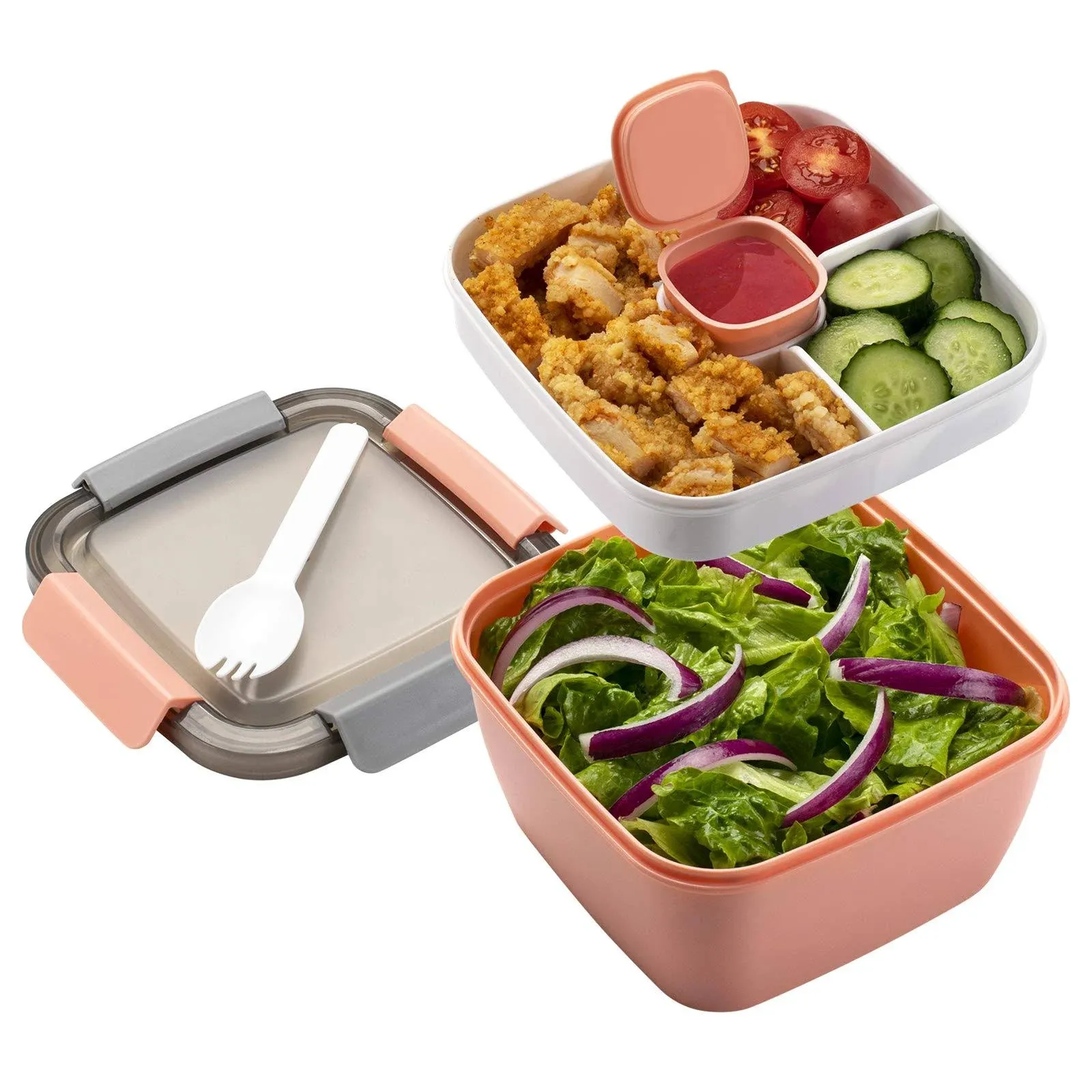 Freshmage Salad Lunch Container to Go 52-oz Salad Bowls with 3 Compartments Salad ...