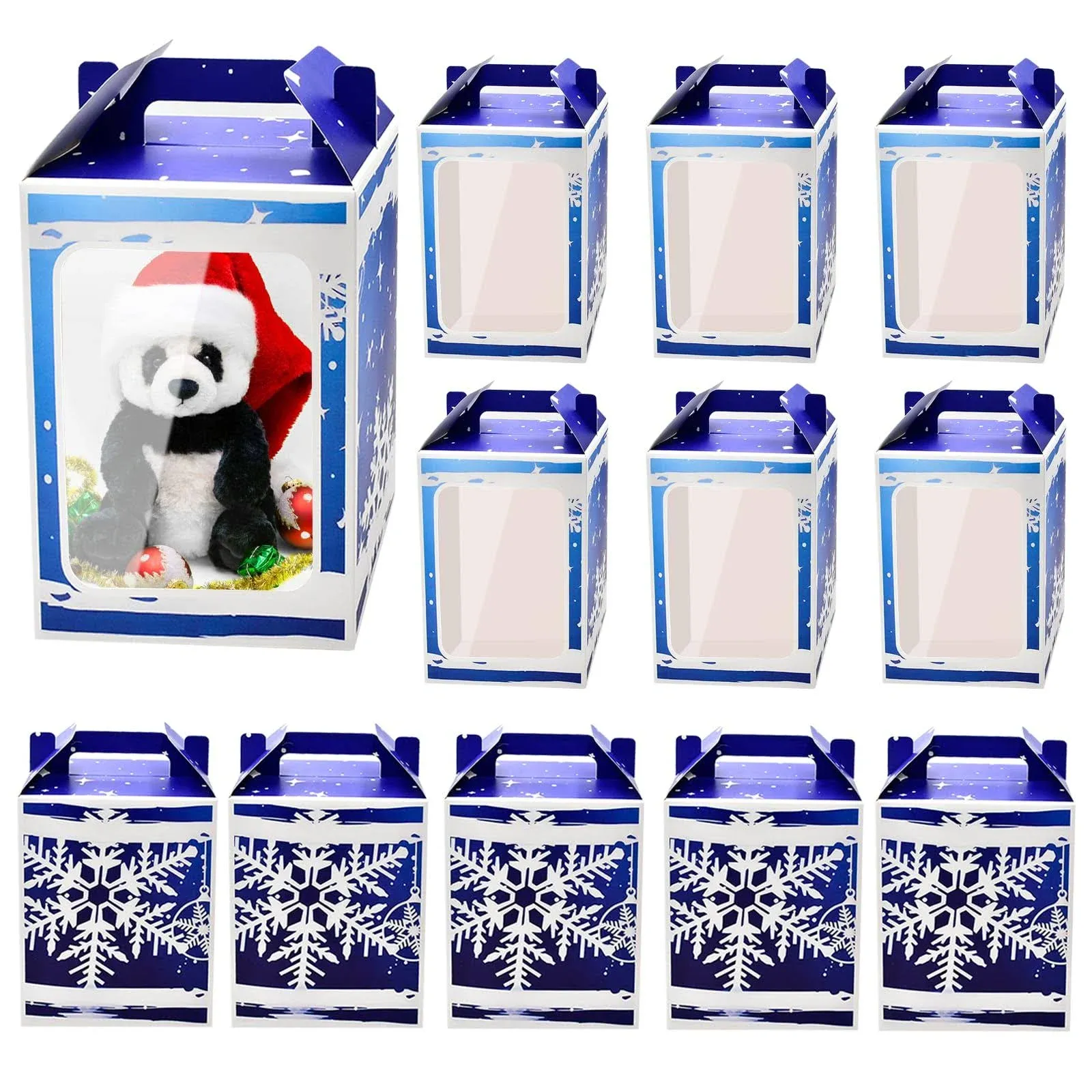 Enorteen 12 Pcs Clear Christmas Gift Bags with Transparent Window Goody Bags Xmas Gift Bags Snowflake Gift Boxes Candy Boxes Tote Paper Bags for New Year's Present Festivals Party (Blue)