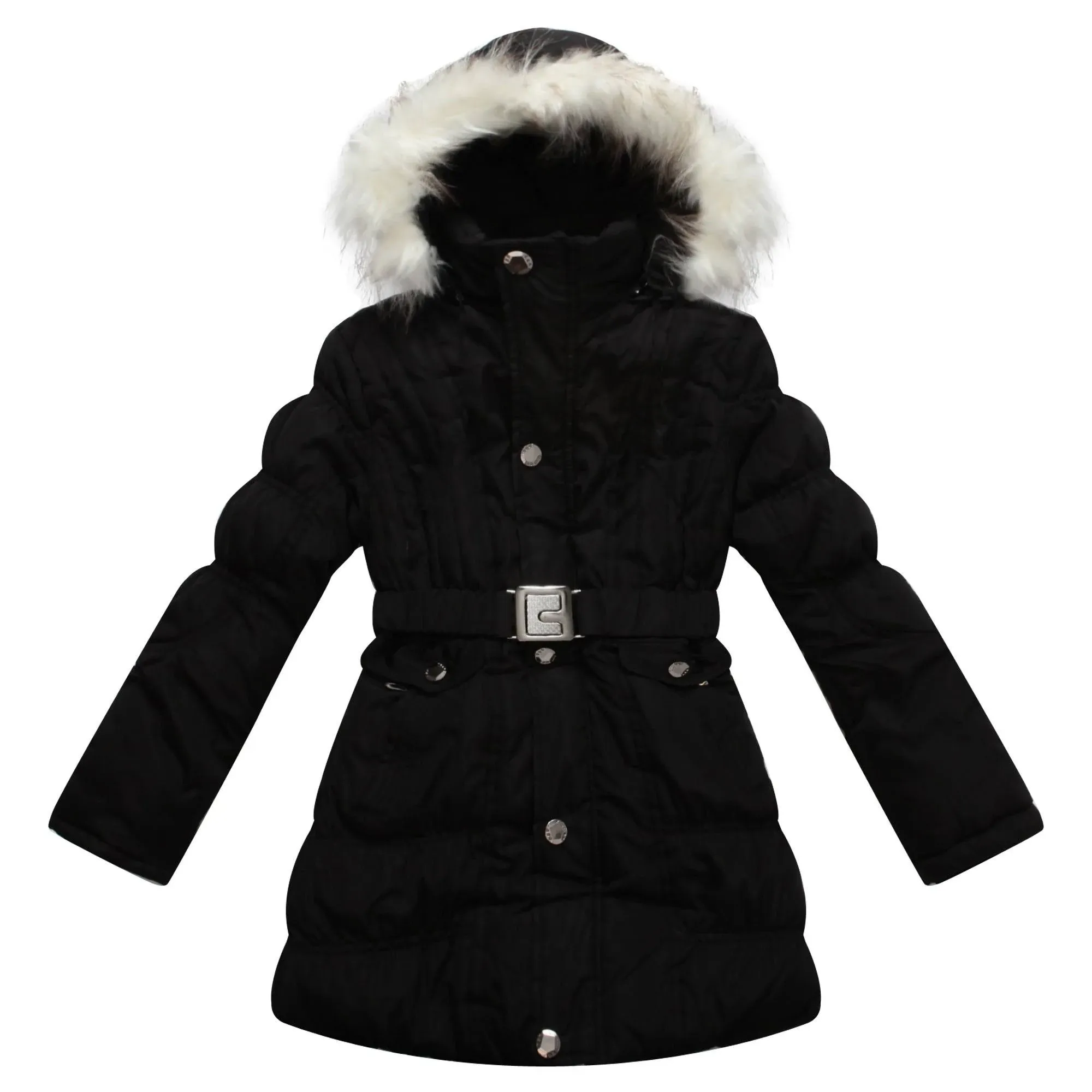 Richie House Girls Padded Winter Jacket with Belt and Faux Fur Hood 8-14, Size ...