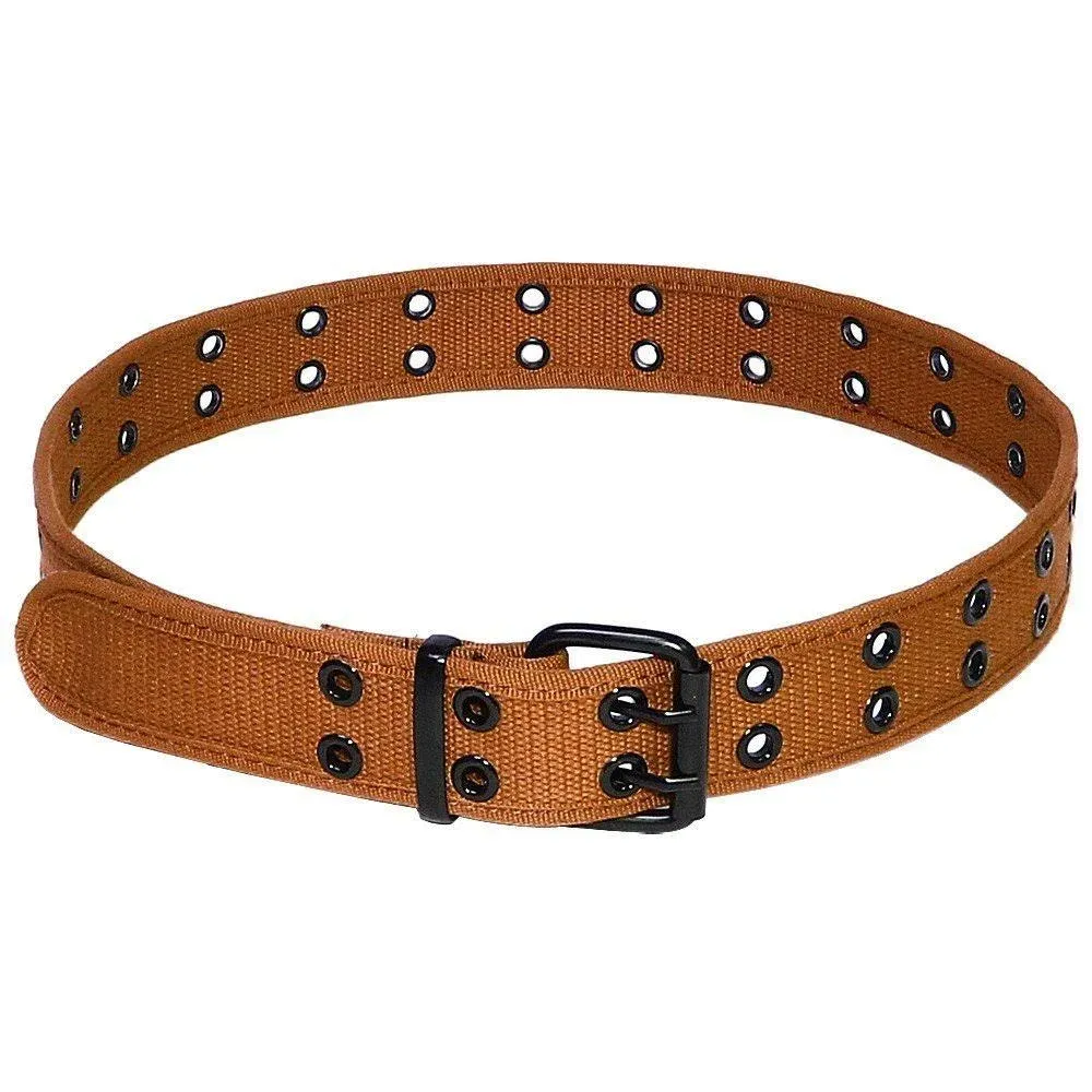 Gelante Canvas Double Grommet Hole Belt - Brown, XL, Adult unisex