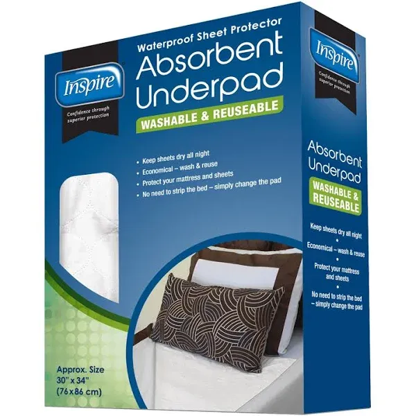 Inspire Waterproof Sheet Protector Absorbent Underpad, 30&#034; x 34&#034;