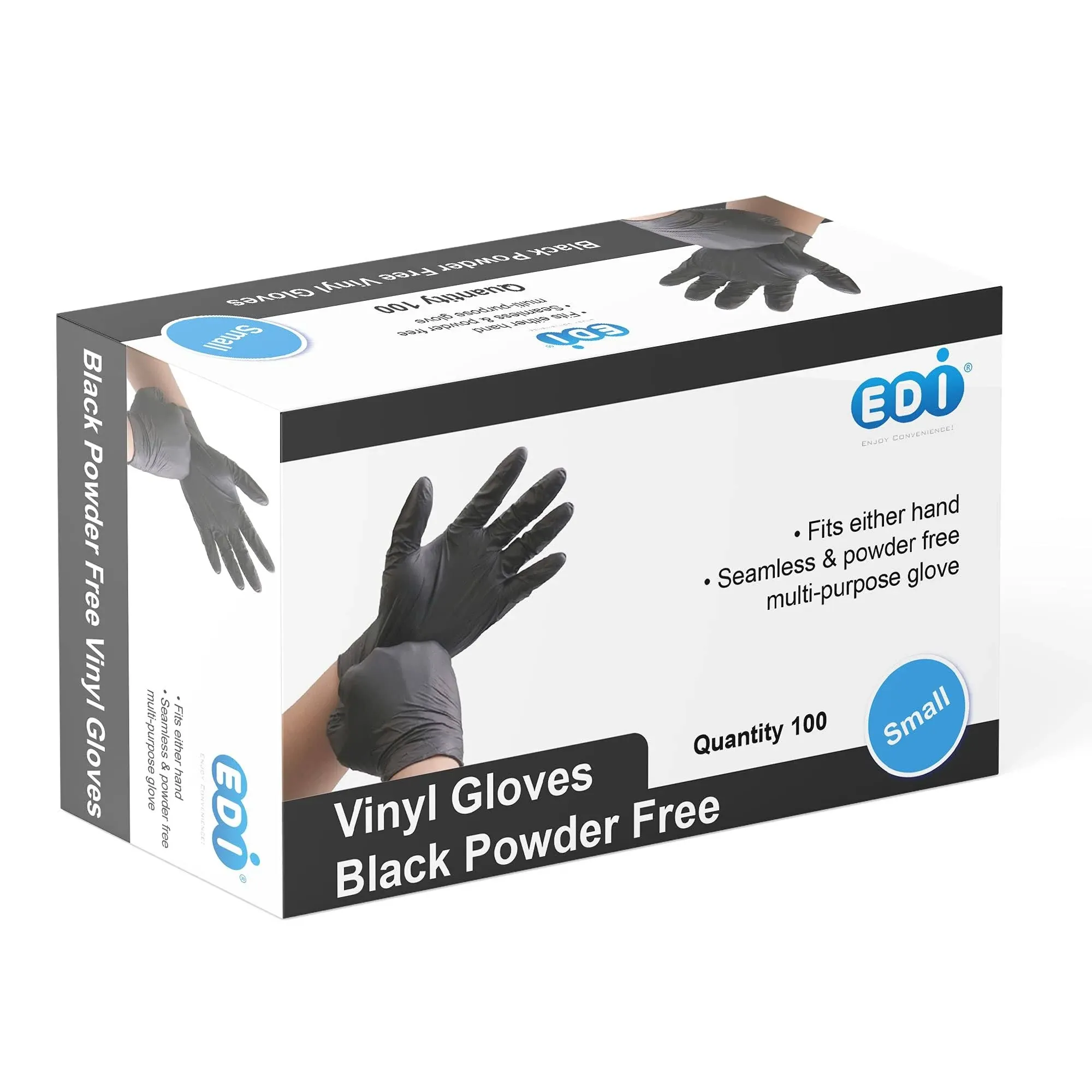 Edi Disposable Vinyl Gloves Medium, 100 Pcs (Black)