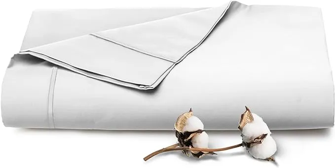 Pizuna 400 Thread Count 100% Long Staple Cotton Bed Flat Sheet-White-Twin XL