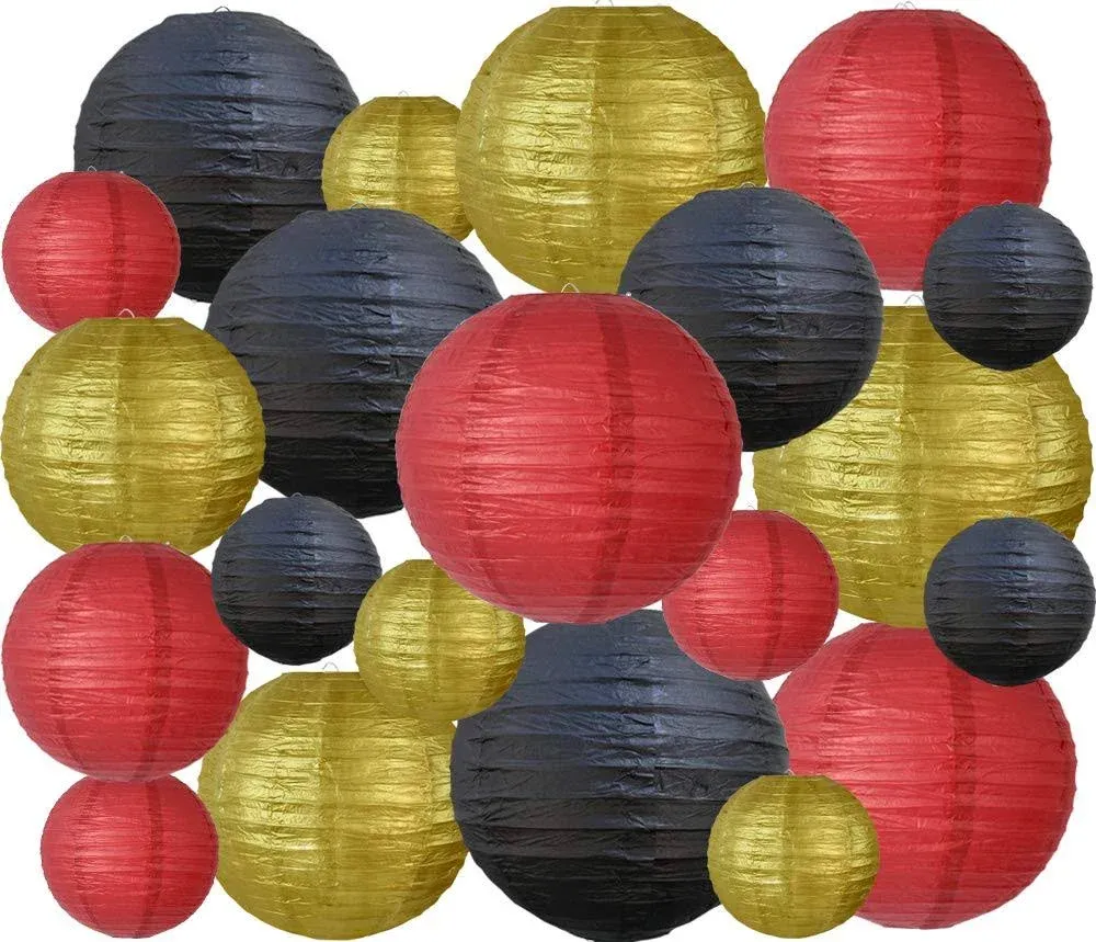 BEISHIDA 21 Pcs Black Gold Red Round Paper Lanterns Decorative Hanging Asia ...