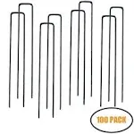 MTB 100 Pack 10x1 inch 11GA(0.12inch) Landscape Staples Garden Stakes Fence Netting Pins Ground Spikes Sod Cover Fabric Pegs Carbon Steel Black