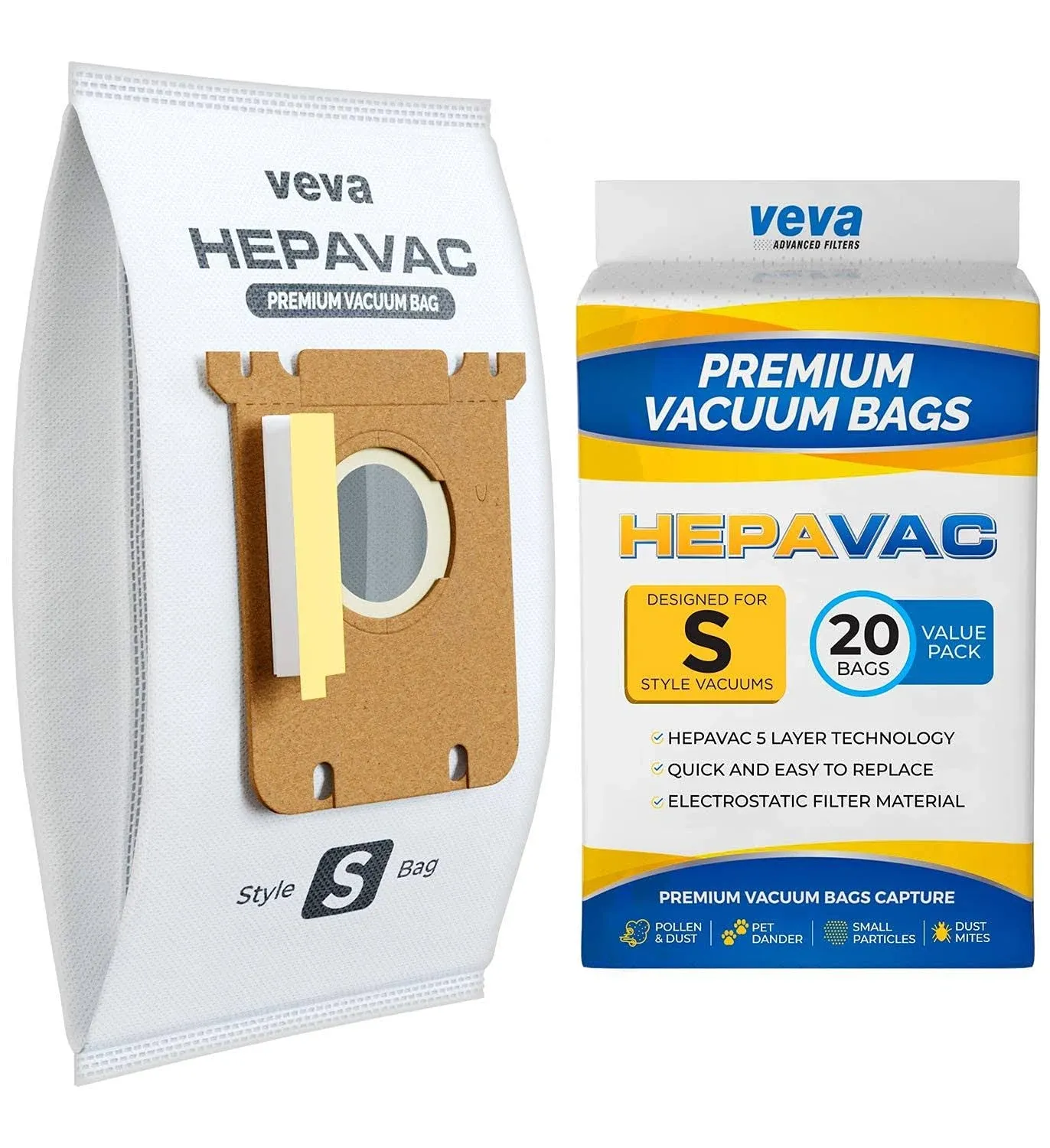 VEVA 20 Pack Premium Vacuum Filter Bags Type EL202F S-bags  Electrolux EL6985 EL