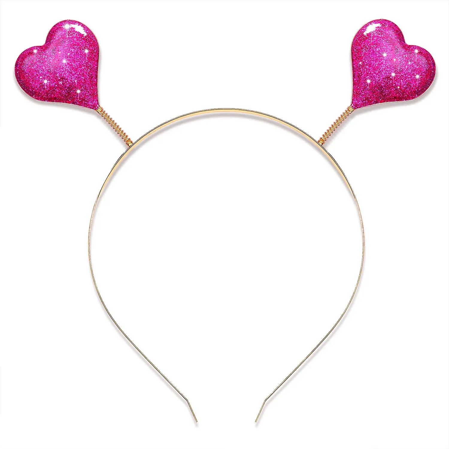  Glitter Heart Headband Valentine’s Day Costume Party Head Bopper Hair Fuchsia