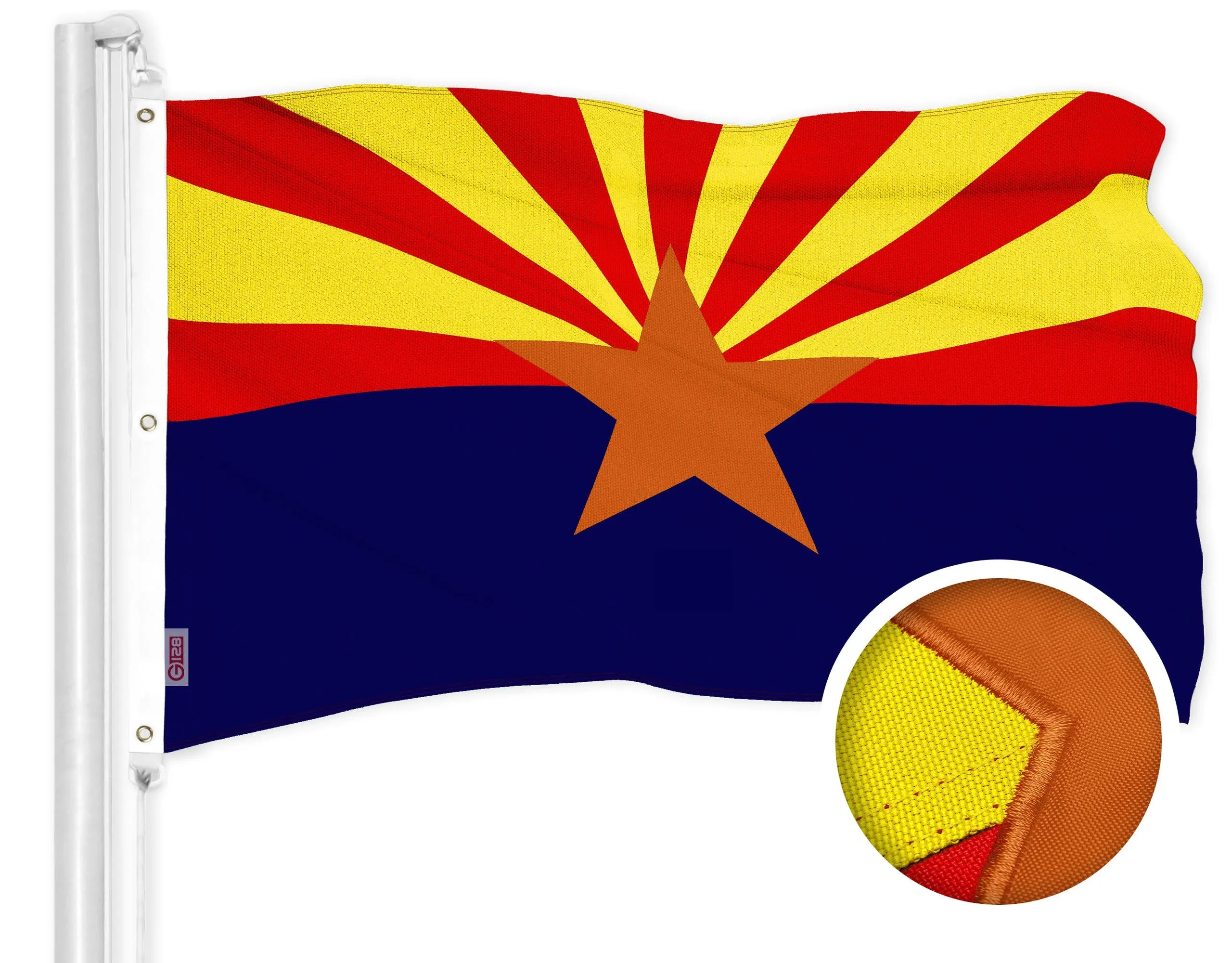 G128 Arizona AZ State Flag | 5x8 Ft | ToughWeave Series Embroidered 600D Polyester | Embroidered Design, Indoor/Outdoor, Brass Grommets- Default Title / 5X8FT