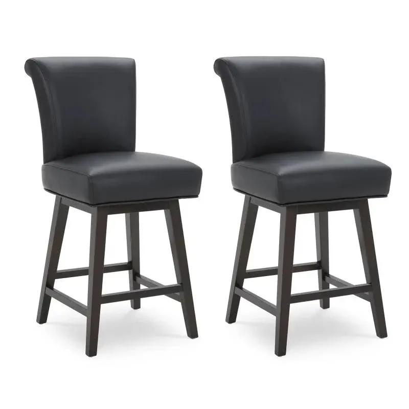 Modern 26&#034; Counter Height Swivel Barstool Set of 2, Comfortable Faux Leather Swi