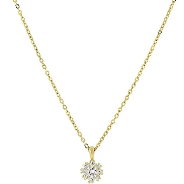 1928 Jewelry Cubic Zirconia Flower Setting Pendant Necklace 16" + 3" Extender Gold