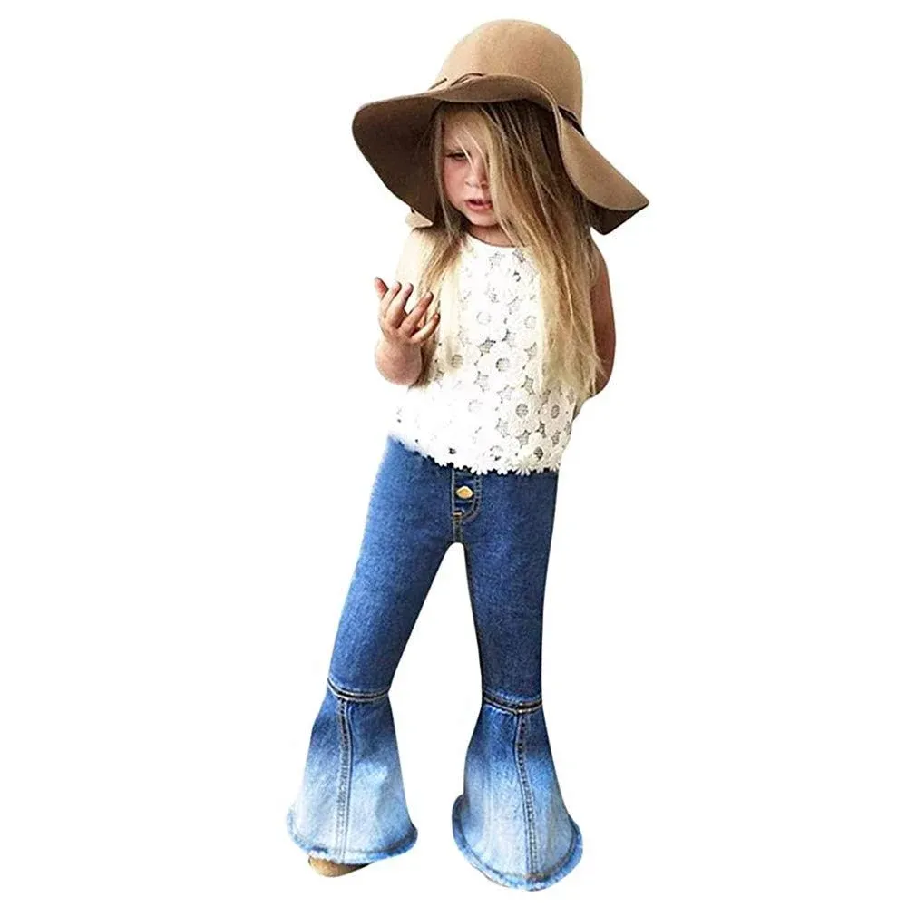 MODNTOGA Baby Girls Denim Bell Bottom Jeans Vintage Toddler Flare Pants Jeans ...