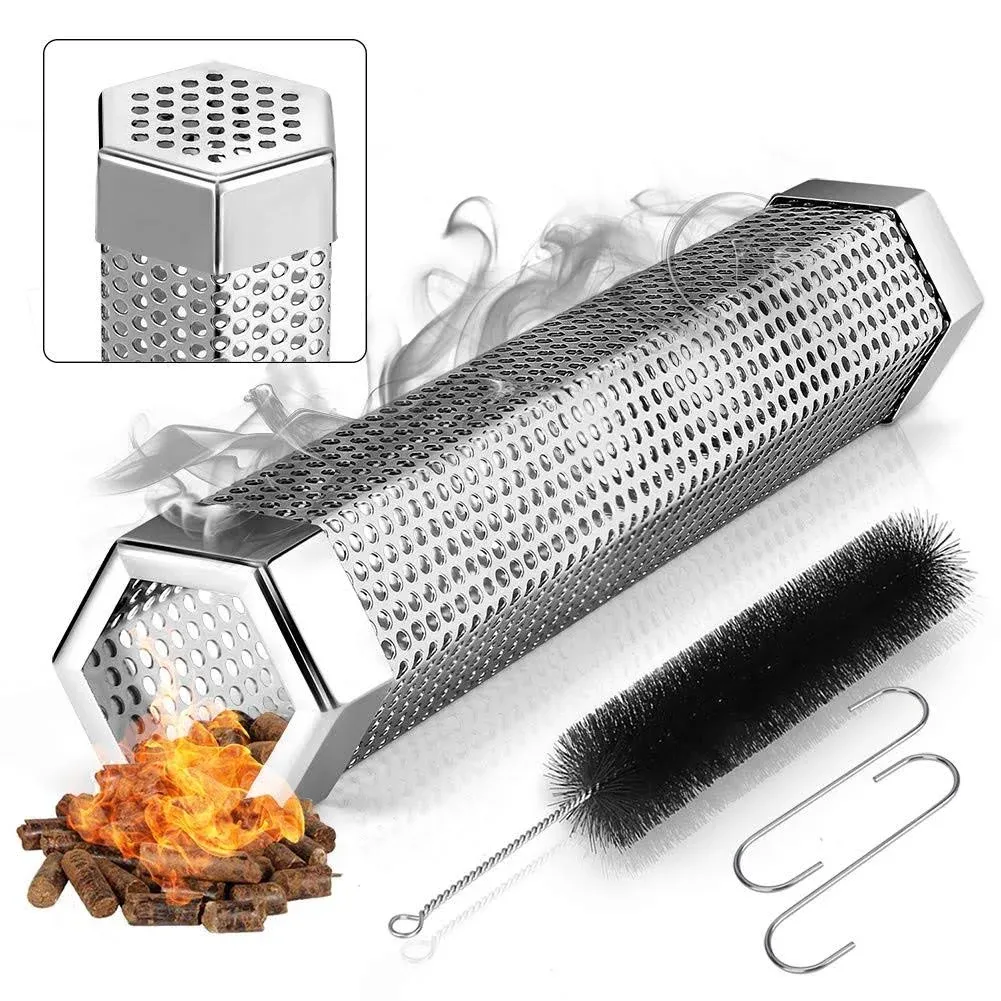 12 Inch Stainless Steel Pellet Smoker Tube with Cleaning Brush for Hot and Cold