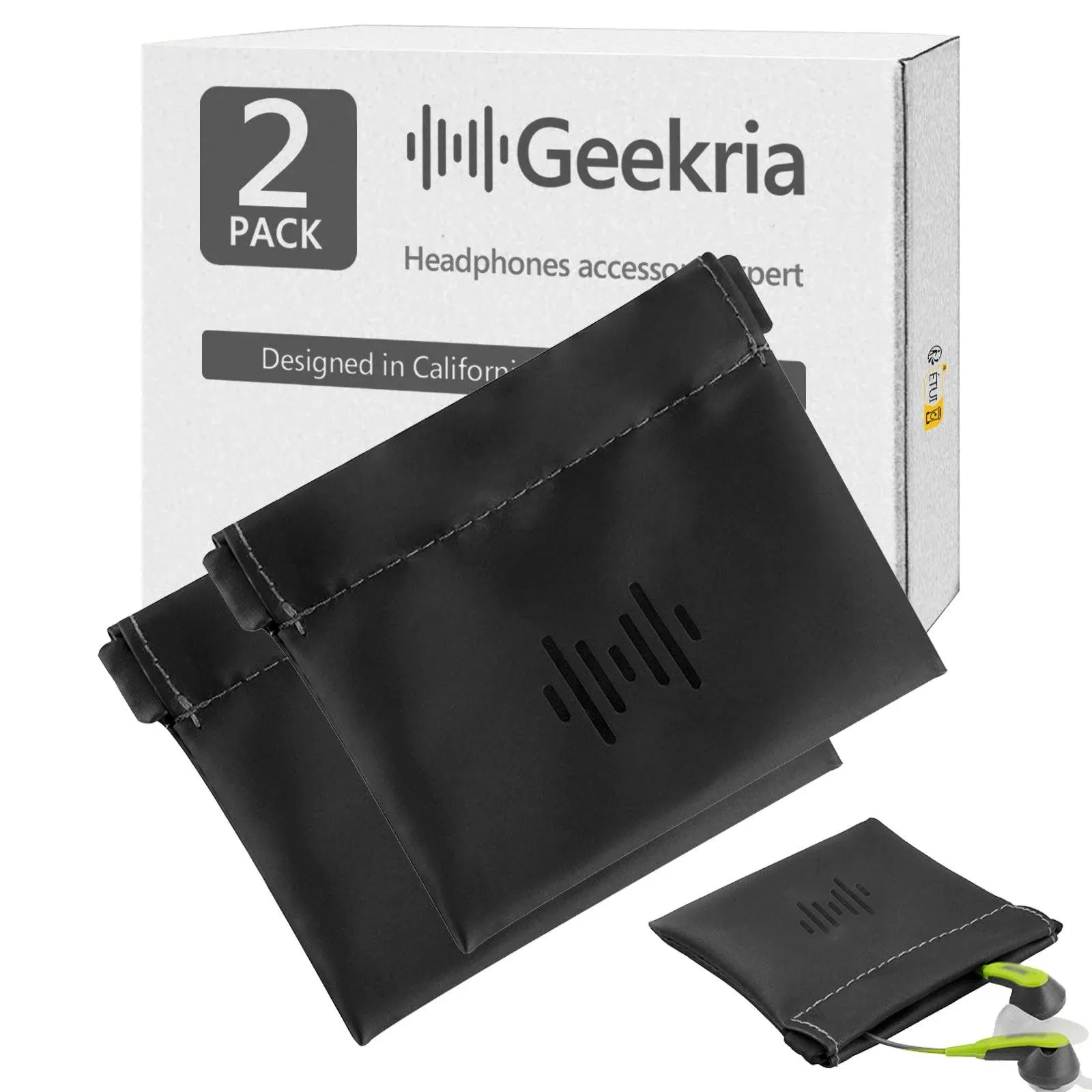 Geekria 2 pack Soft Elastic Earbuds Pouch Case / Headphone Carrying Bag