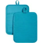 KitchenAid Ribbed Soft Silicone 2-Pack Pot Holder Set Ocean Drive Blue