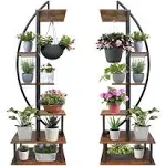 YIFOR 2 Pcs 6 Tier Metal Plant Stand, Half Moon Plant Shelf Holder, Indoor Tall Ladder Plant Stand Large Plant Display Stand Rack for Living Room,