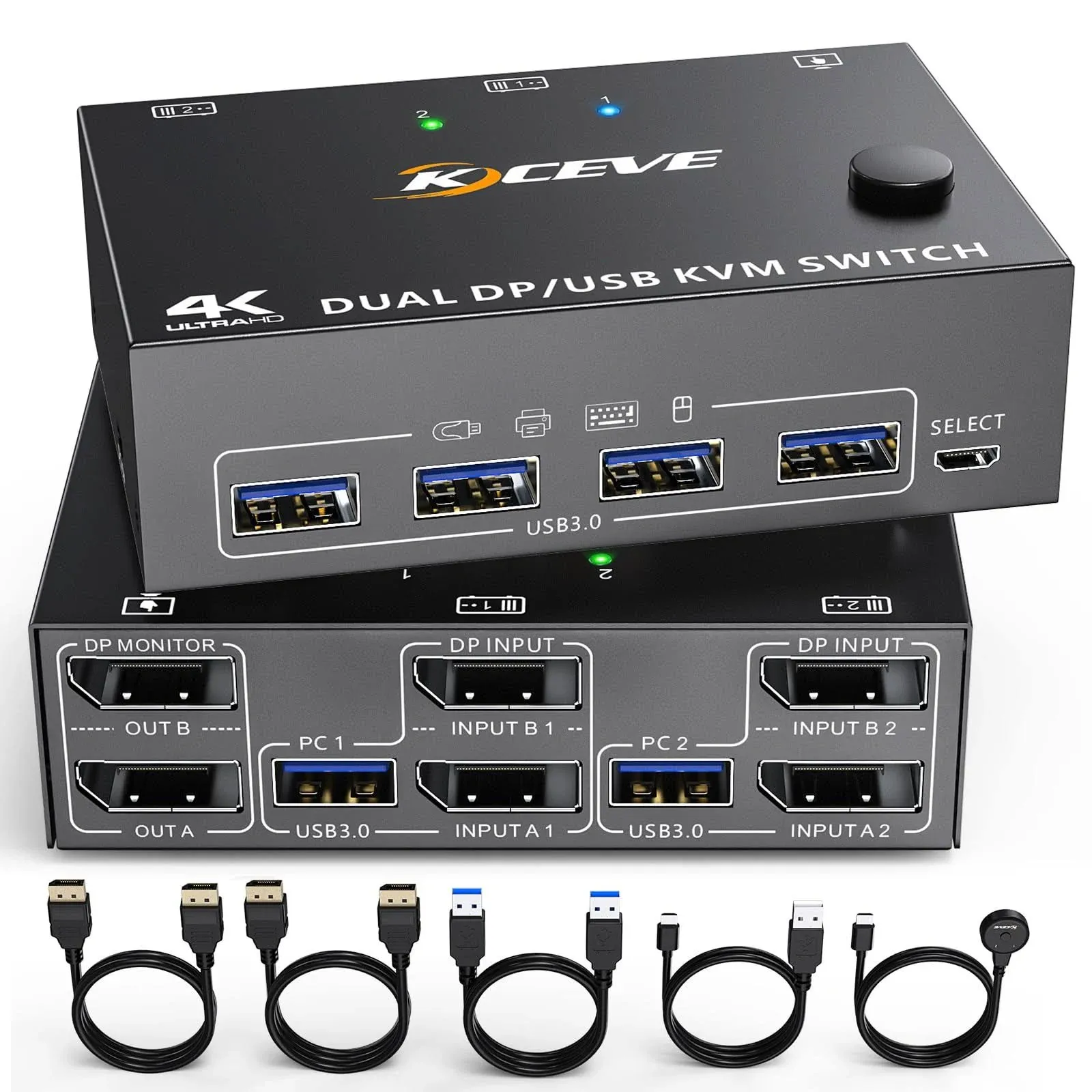 USB 3.0 Monitor KVM Switch Displayport 8K@60Hz,4K@120Hz, DP Extended Display Switcher for 2 Computers Share 1 Monitors and 4 USB 3.0 Ports,Wired Controller and 2 Cables Included