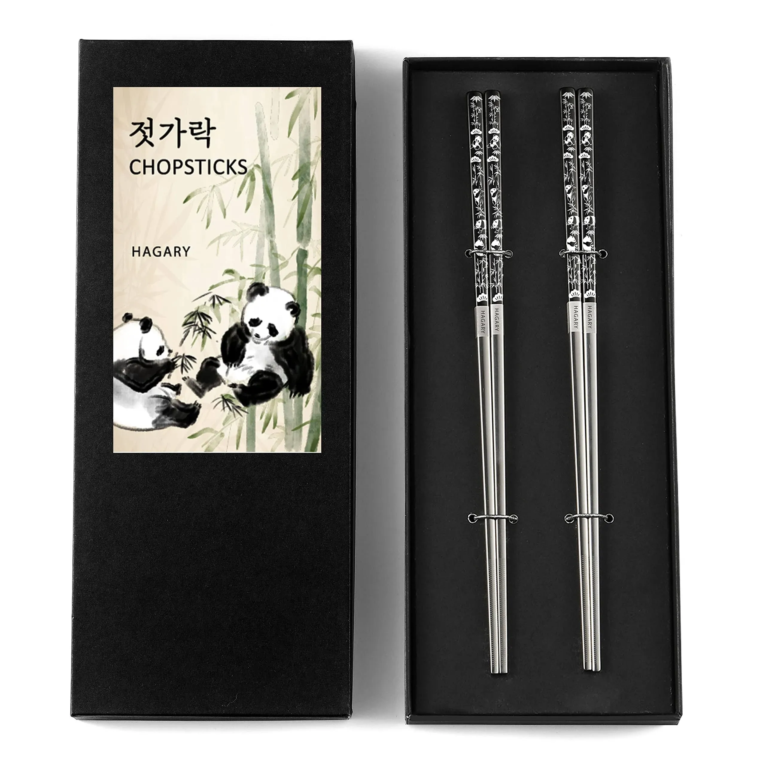 Hagary Panda Black Metal Reusable Chopsticks Designed in Korea Japanese Style ...