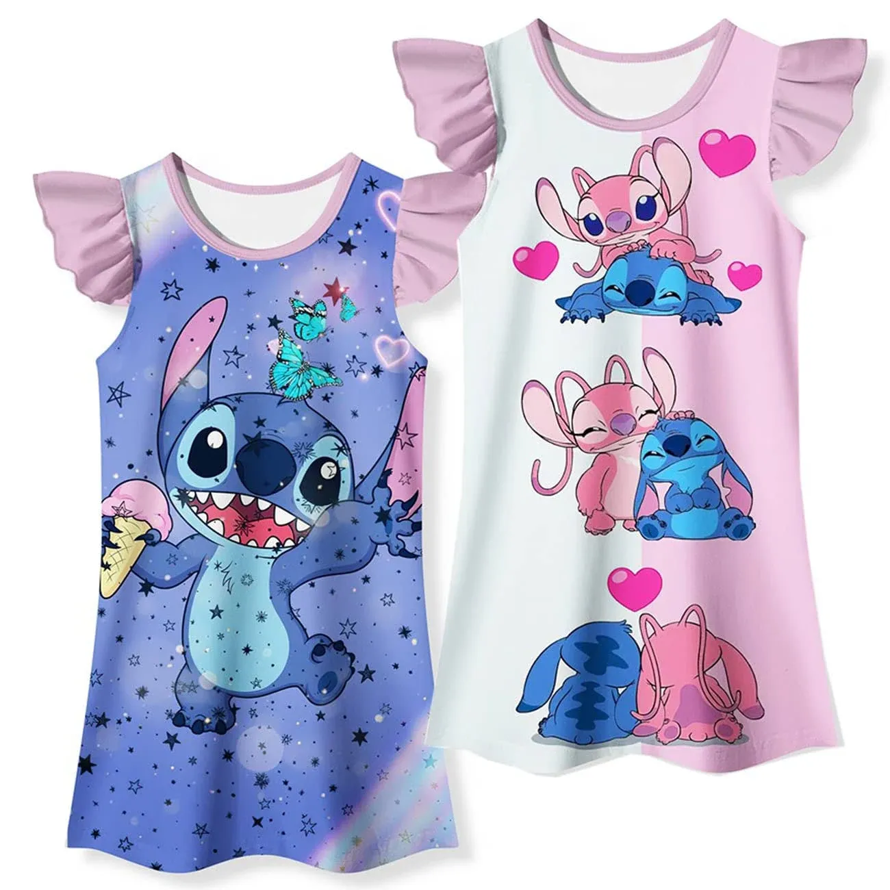 Trodier 2pcs Girls Nightgowns STITCHS Pjs Princess Casual Sleepwear Kids Pajamas ...