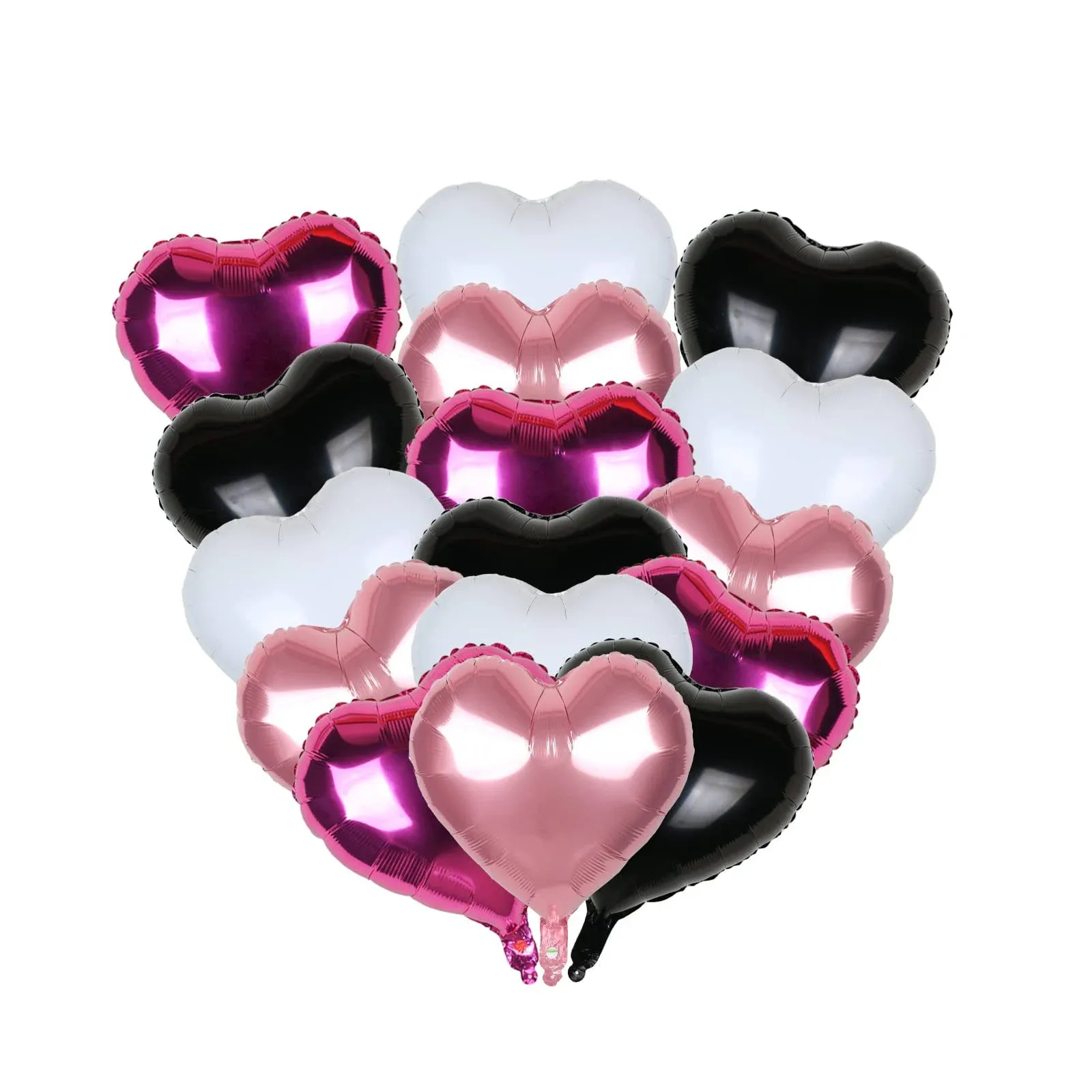 Guzon 18 20pcs Hot Pink White Black Heart Balloons Foil Heart Balloons Heart ...