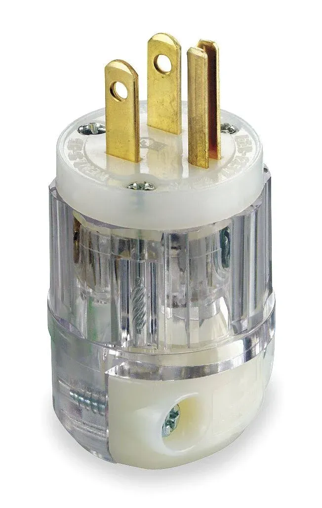 Leviton 8215-CT 15 Amp, 125 Volt, Hospital Grade, Plug, Straight Blade, Grounding, Transparent