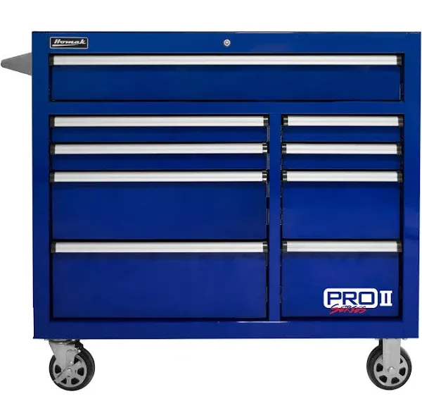 39 X 41 X 24.5 Homak 36 Inch Pro II Series Rolling Cabinets - 9 Drawer, Steel, Blue Powdercoated