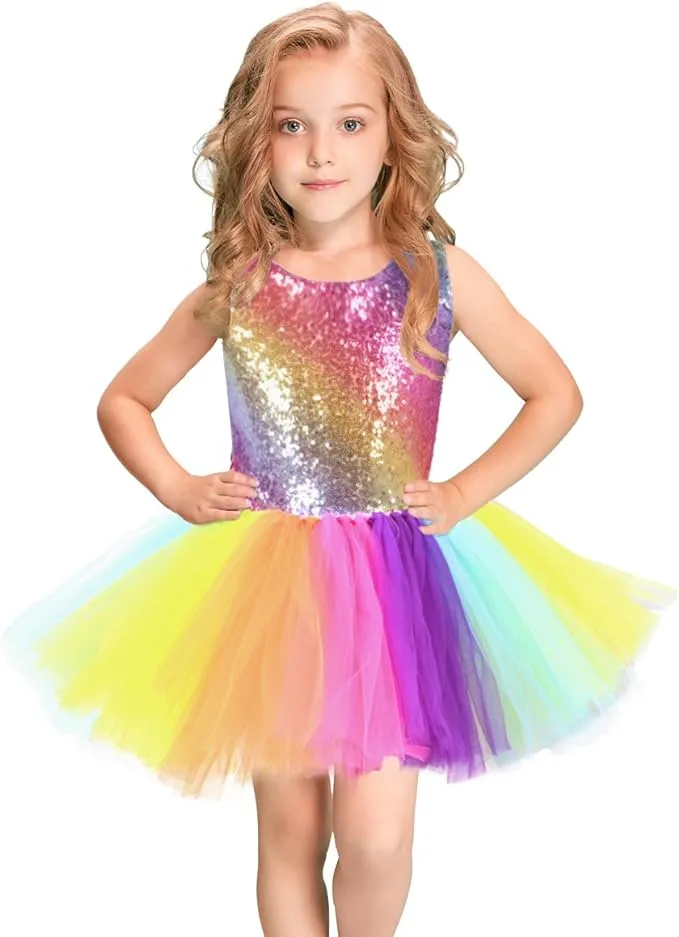 Tao-Ge Rainbow Tutu Dress for Girls Toddler Kids Sparkly Sequin Tulle Party ...