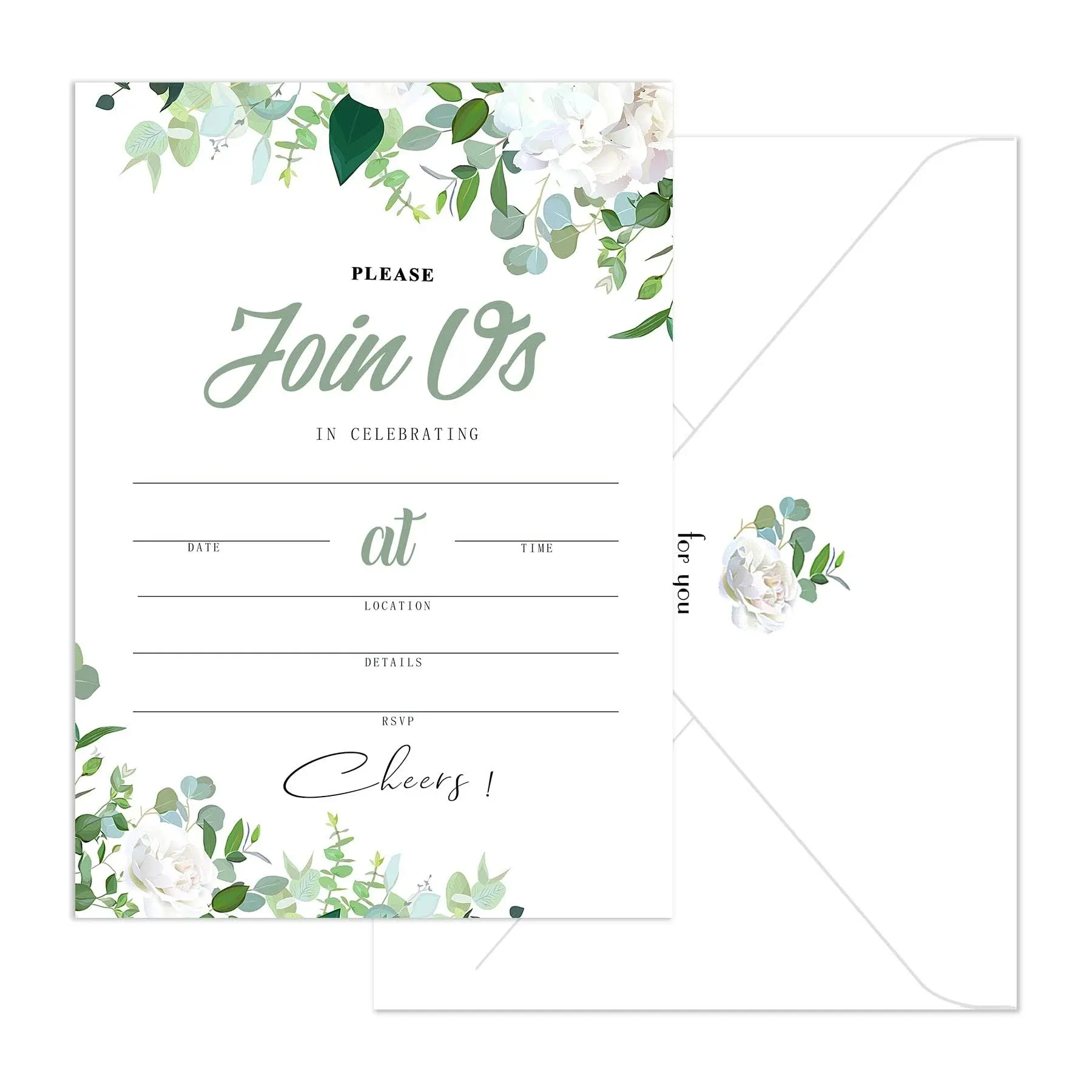 50 Invitations with Envelopes for all Occasions Blank Fill-in Floral Watercol...