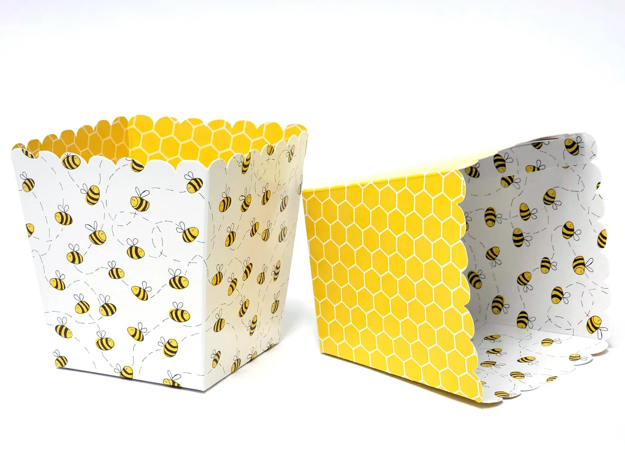 Honey Bee Party Favor Snack Boxes for Gender Reveal, Birthday, Bridal Showers, Baby Showers. Set of 12 Reversible Honeybee Treat Boxes