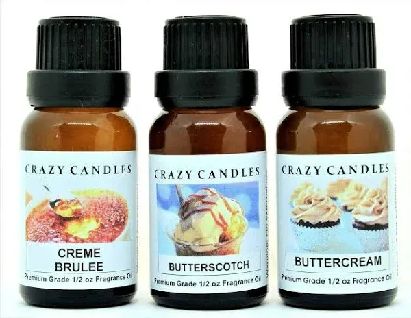 Crazy Candles 3 Bottles Set, 1 Creme Brulee, 1 Butterscotch, 1 Buttercream 1/2 fl ...