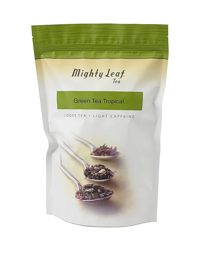 Mighty Leaf Loose Leaf Tropical Green Tea, 1 Pound Pouch Lightly Caffeinated Tropical Green Tea, Delicious as Hot or Iced, Plain or Sweetened w/ Honey or Sugar, Steep with Tea Infuser or Tea Ball