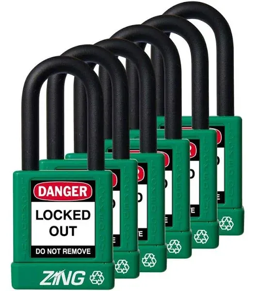 ZING Padlock, Keyed Alike Set (6), Green- Model 7067