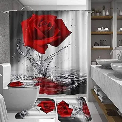 Purple Rose Bathroom Sets with Shower Curtain and Rugs Water Purple Rose Shower 