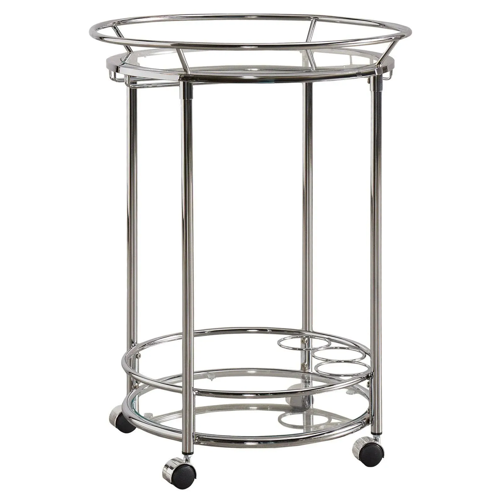 Metropolitan Round Chrome Metal Glass Top Bar Cart by Silver Bar Cart