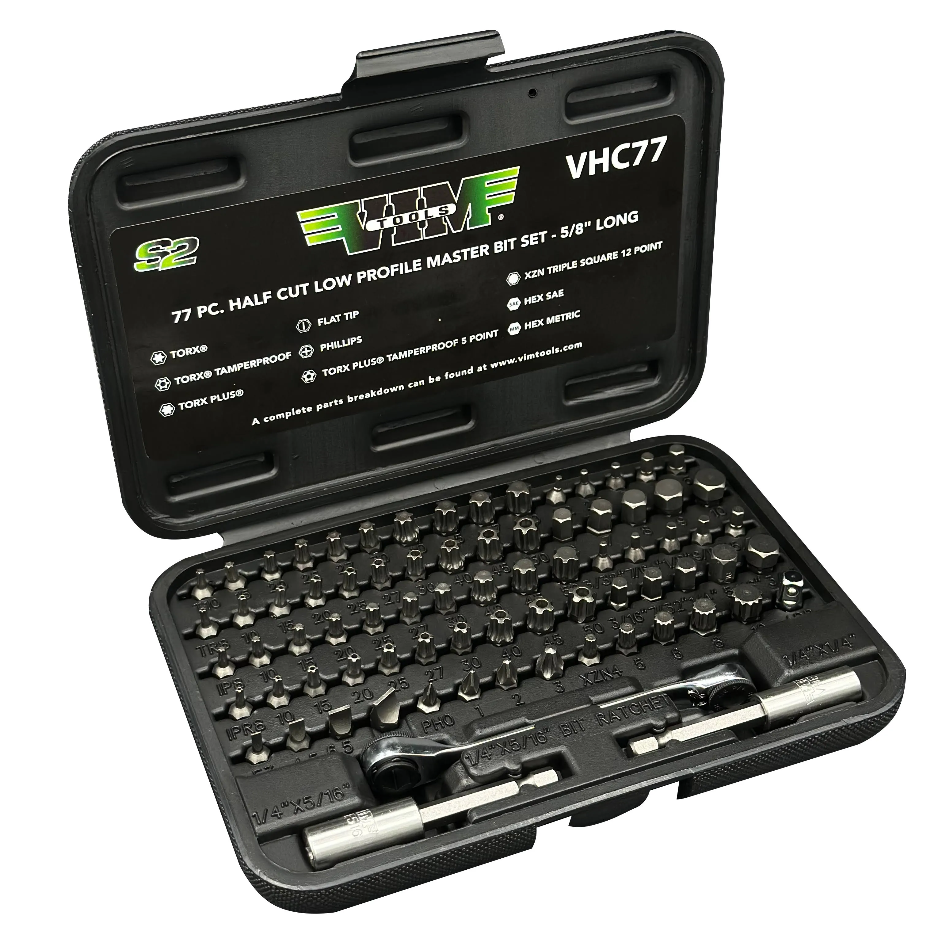 VIM Tools VHC77 Half Cut Stubby Bit Set, 77-Piece