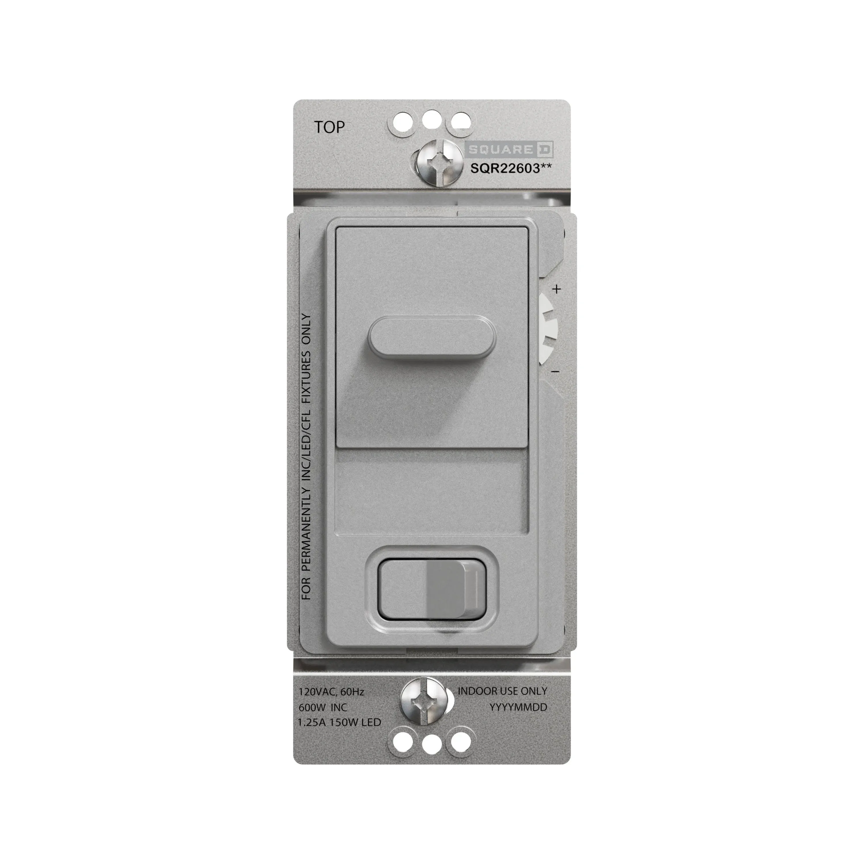 Square D by Schneider Electric Square D X Series 15 Amp Dimmer Light Switch Single-Pole/3-Way for LED, Halogen, Incandescent, and CFL Lighting, 500 Watt, Slider, Matte Gray (SQR22603GY)