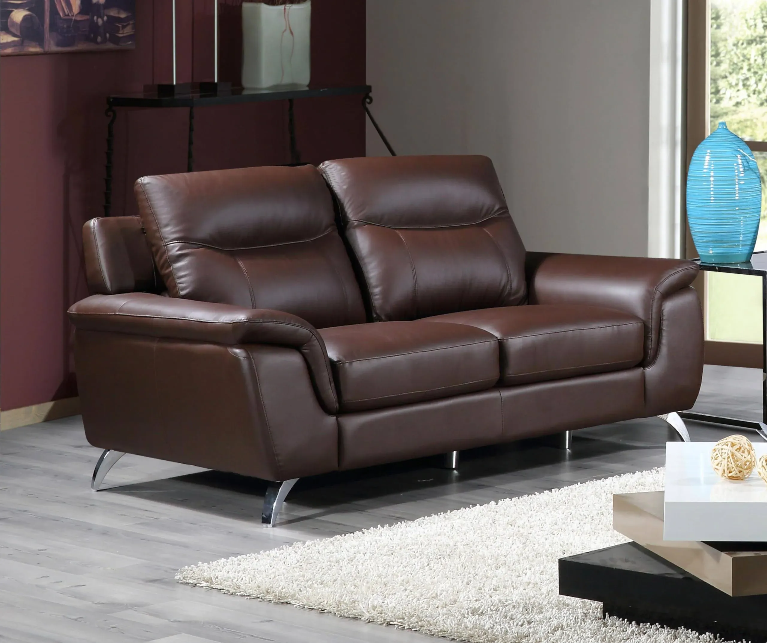 Cortesi Home Chicago Genuine Leather Loveseat, Brown