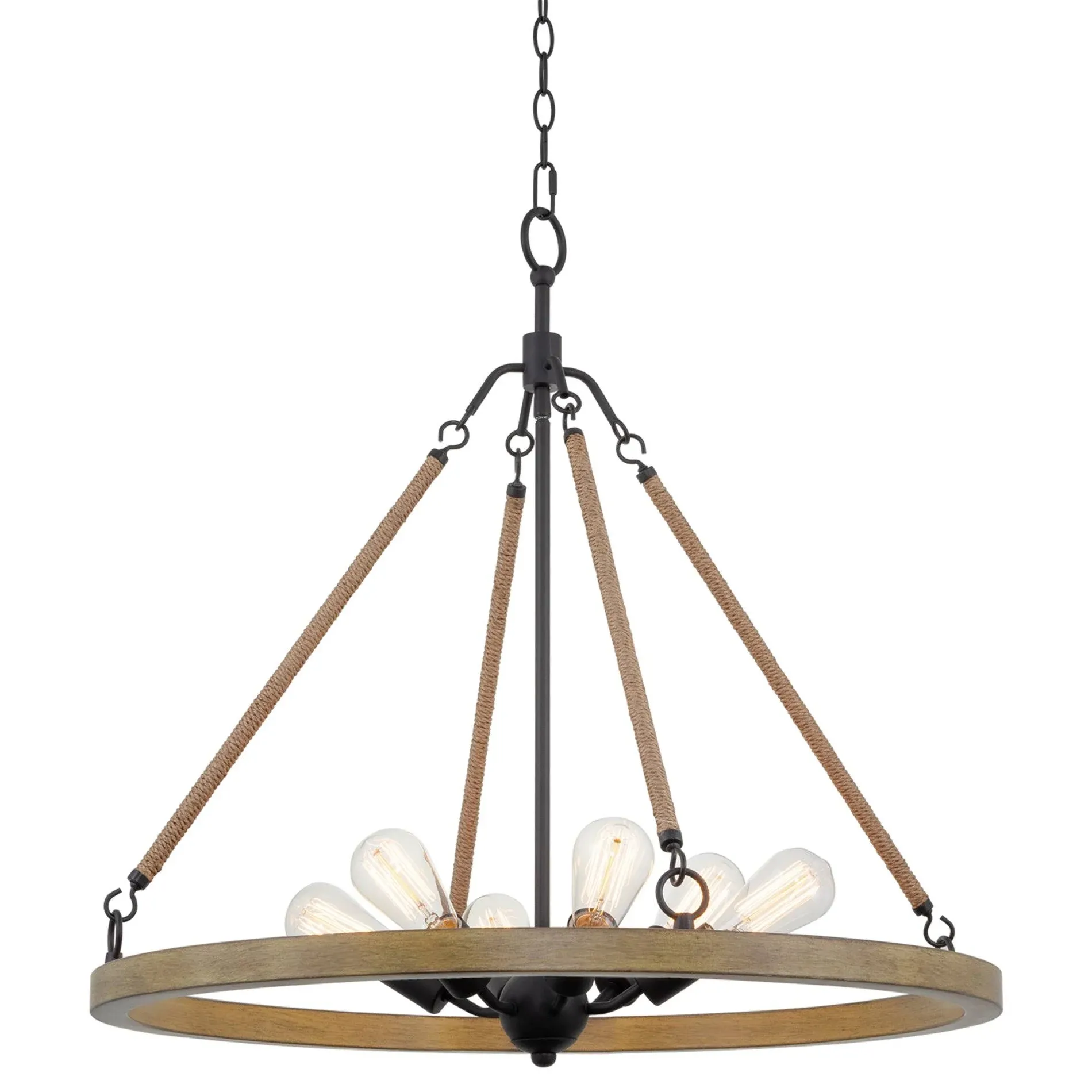 Kira Home Belmont 28" Farmhouse Natural Hemp Rope Wagon Wheel Chandelier, Smoked - Beach Style - Chandeliers - by Modum Decor | Houzz