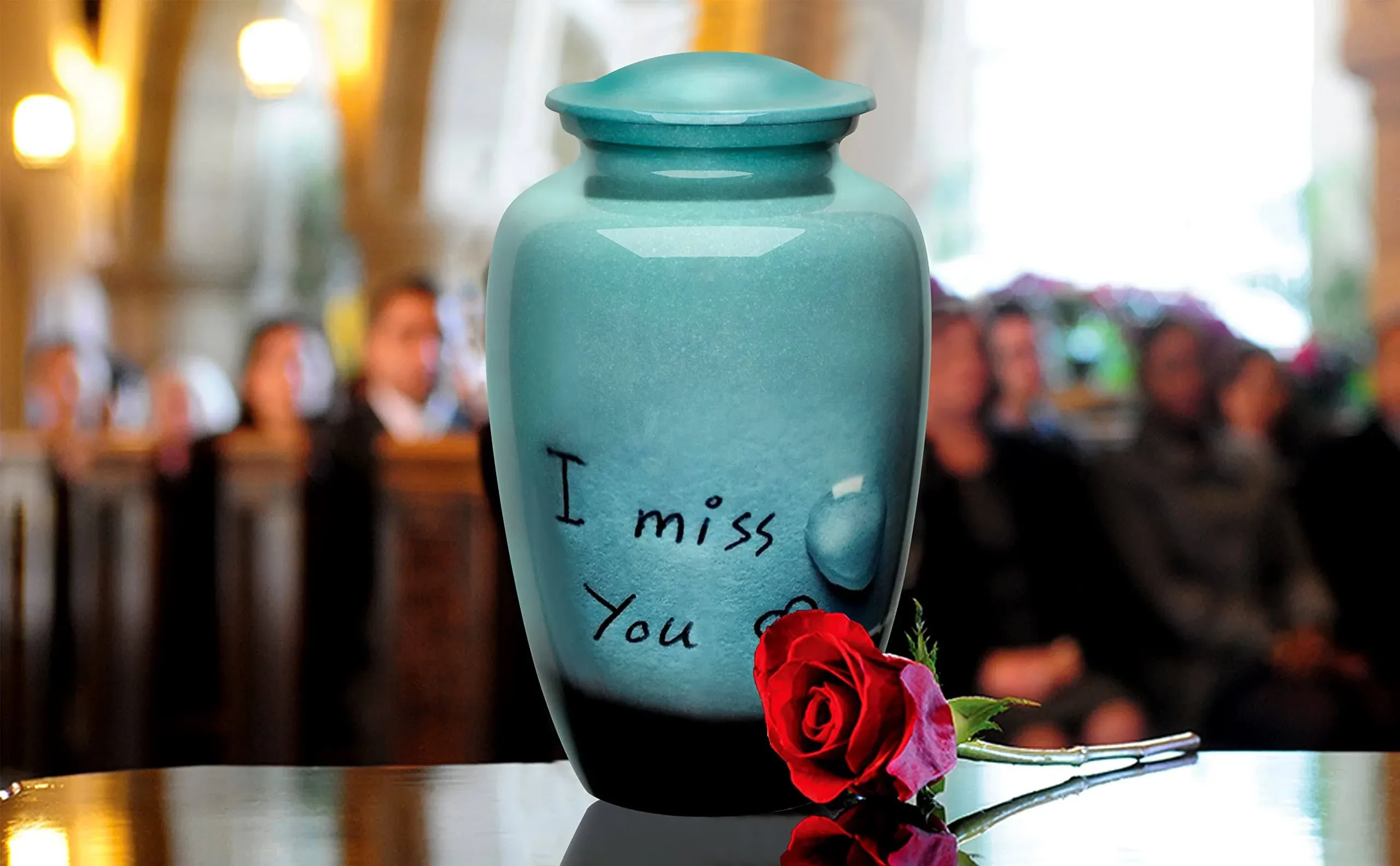 Adult Cremation URNS for Ashes I MISS YOU Cremation Urn for Human Velvet bag