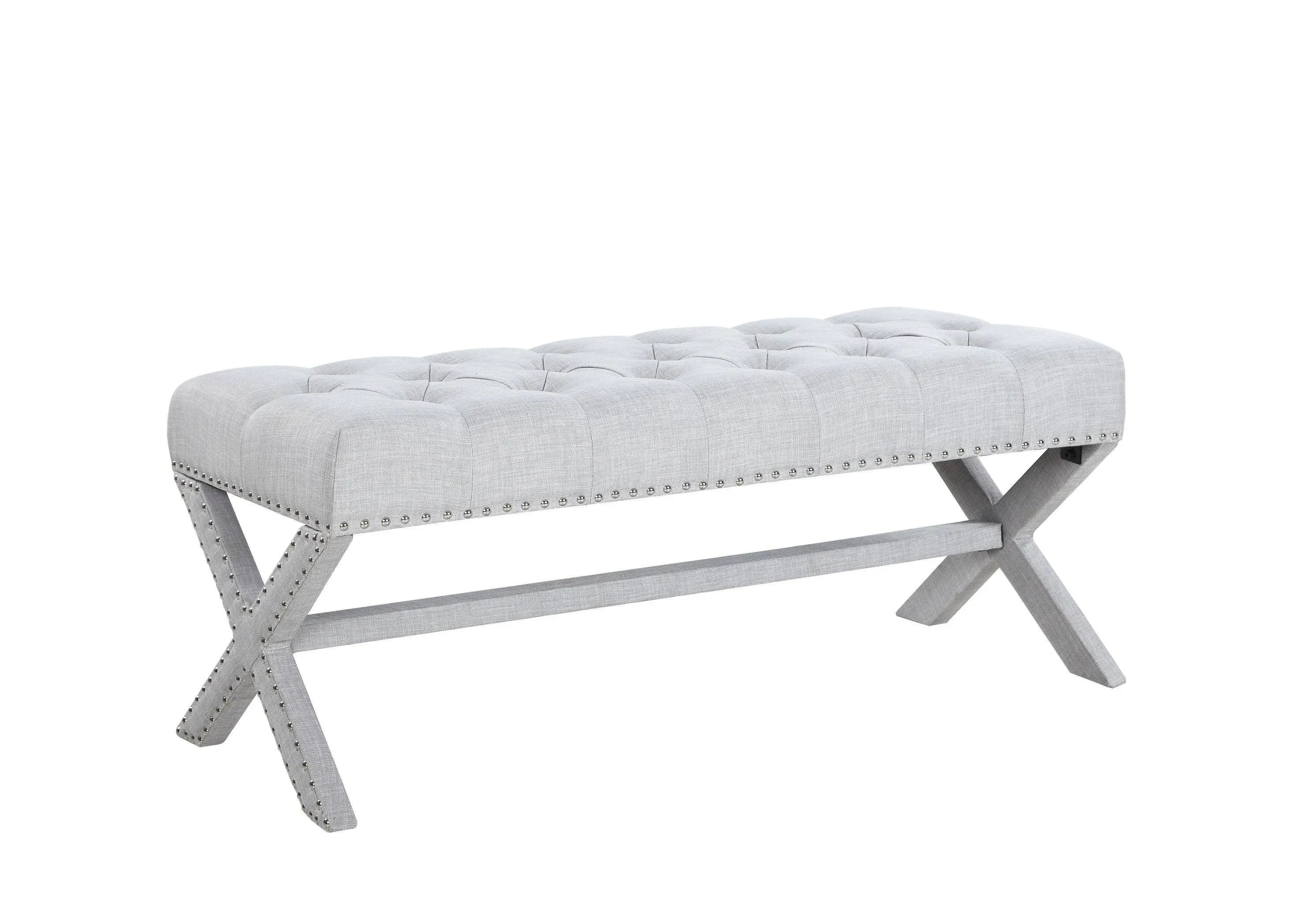 Chic Home Dalit Grey Updated Neo Traditional Polished Nailhead Tufted Linen x Bench