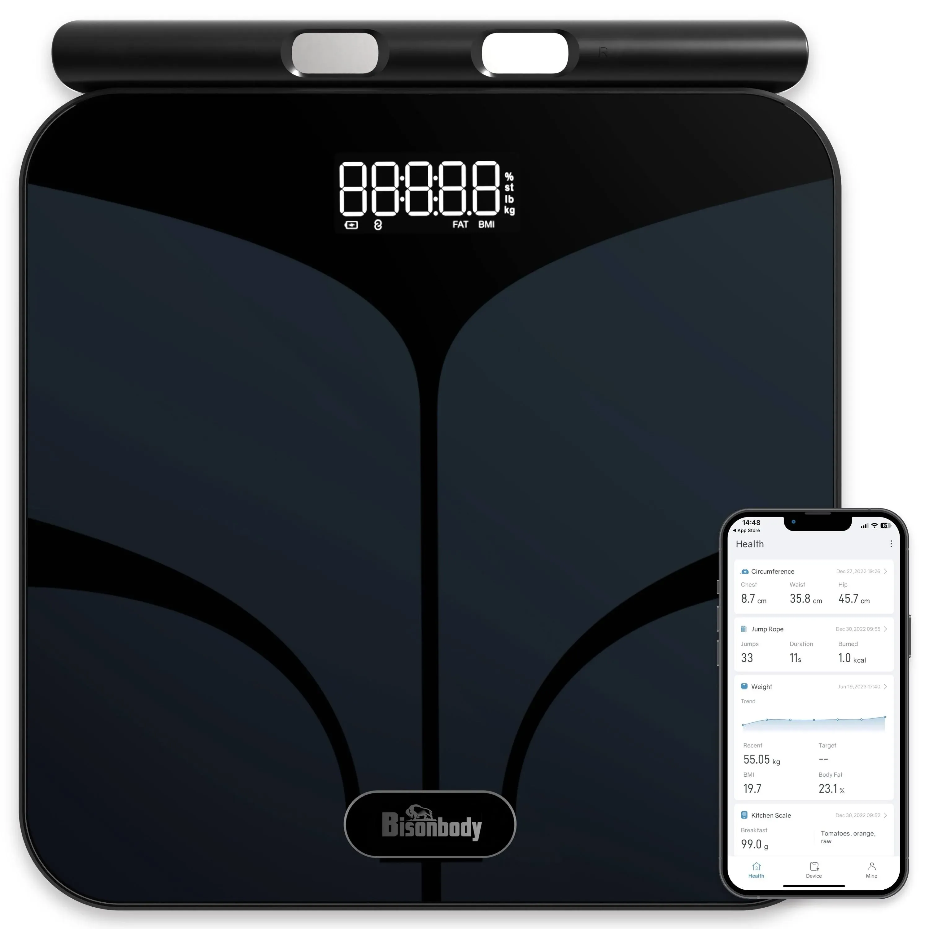 Bisonbody Smart Digital Body Bathroom Scale – 29 Health Body Metrics – For Advanced Fitness Enthusiasts – Durable Tempered Glass – 8 Electrodes