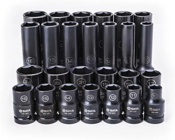 SATA 26-Piece 1/2-Inch Drive Standard and Deep Thin-Wall Impact Socket Set, Metric Sizes, Made from Chrome Molybdenum - ST34399T