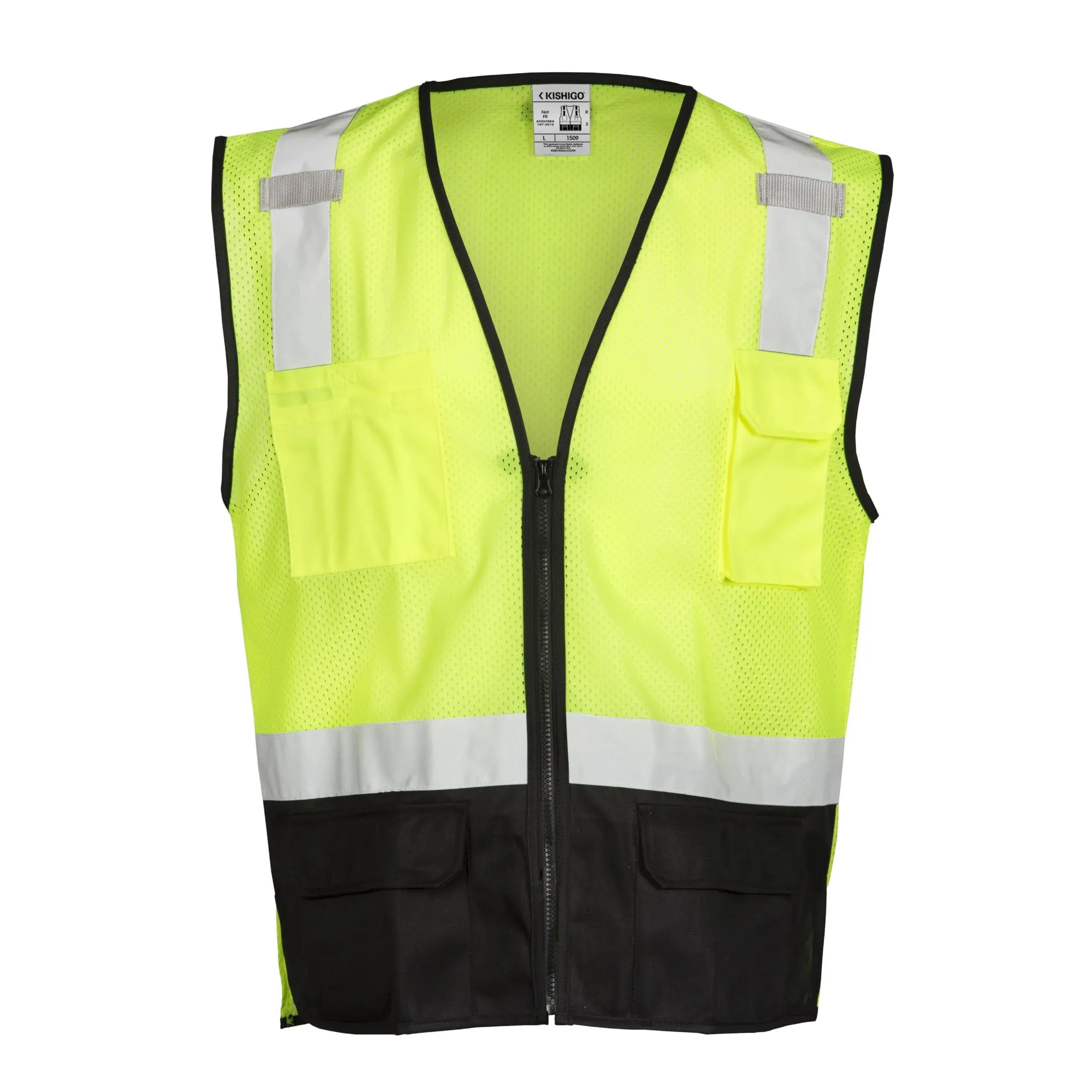 ml Kishigo Black Bottom Class 2 Vest, Lime, L-XL