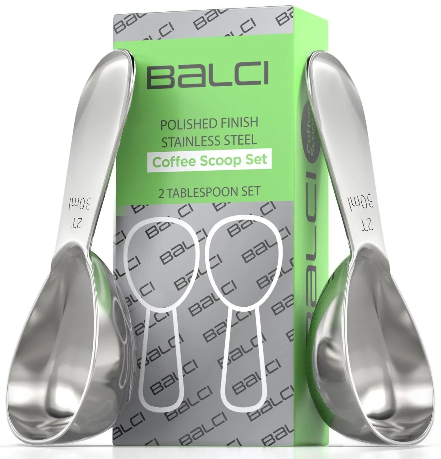 Stainless Steel Coffee Scoop 2 Pack 2 Tablespoon 30ml Exact Measuring Spoons