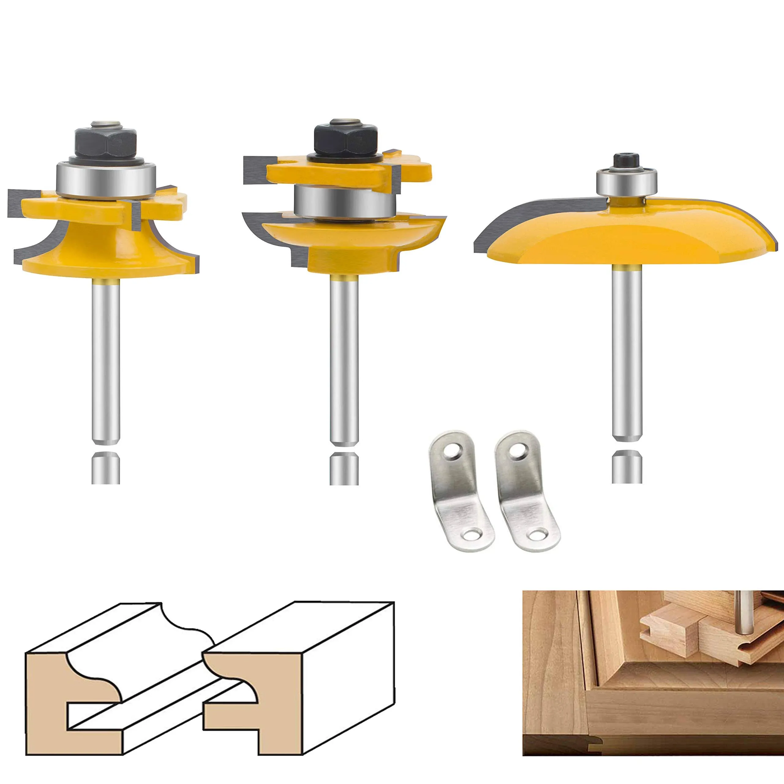 LEATBUY Router Bits 3 PCS Router Bit Set 1/4-Inch Shank Round Over Raised Pan...