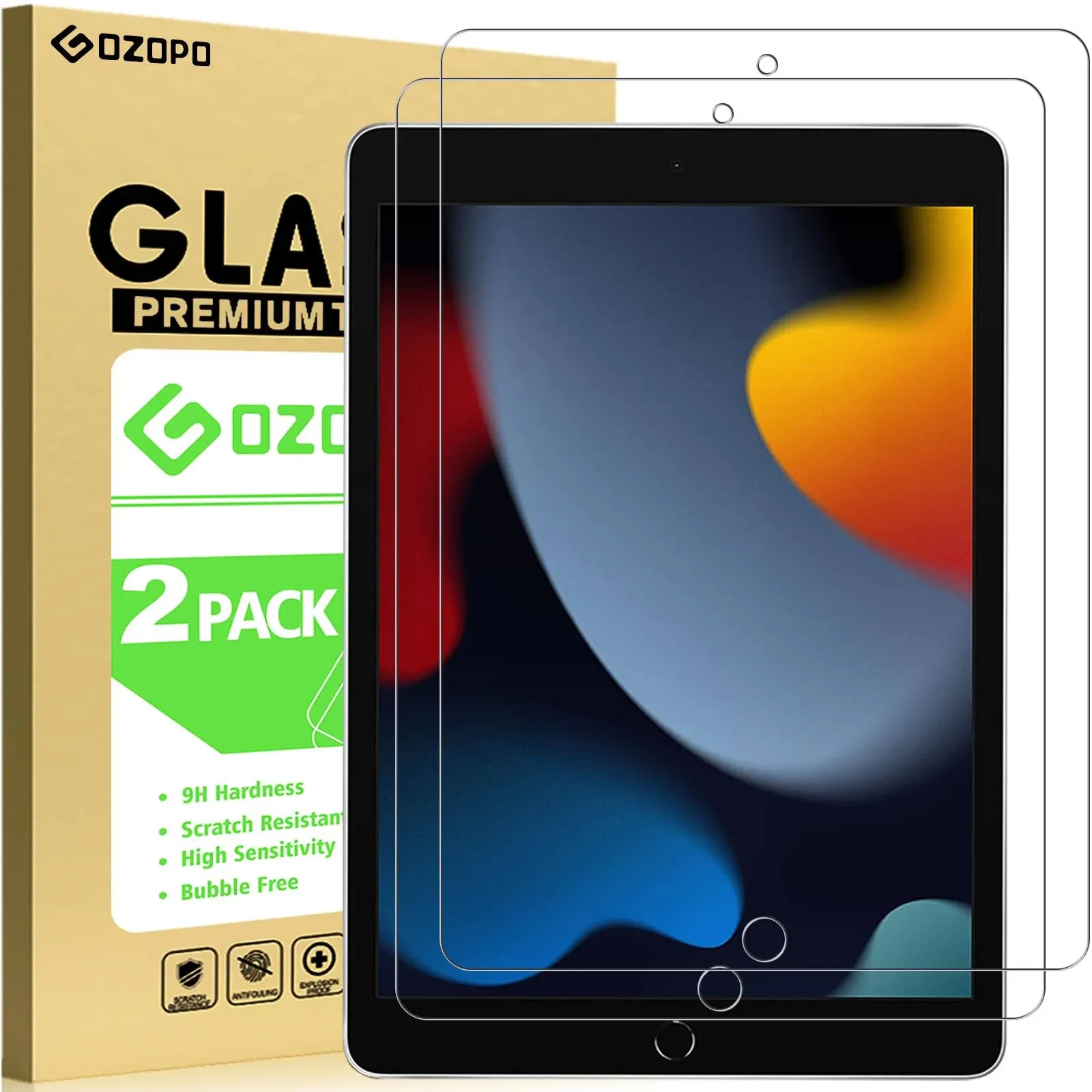 [2-Pack] Screen Protector for iPad 9th Generation, iPad 8th / 7th Generation, Tempered Glass Film for iPad 10.2 inch 2021/2020/2019 Release