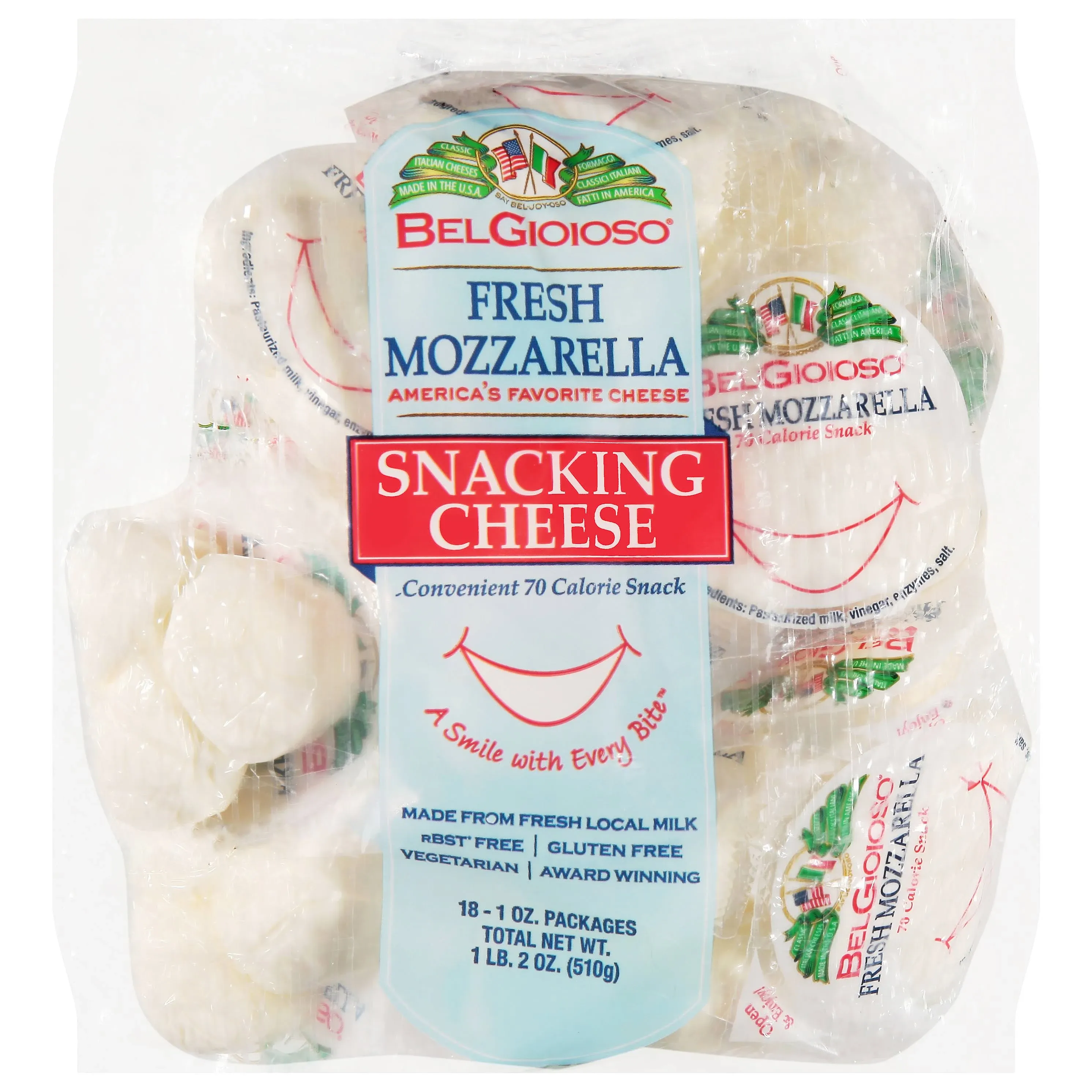 Belgioioso Snacking Cheese, Fresh Mozzarella - 6 pack, 1 oz packages